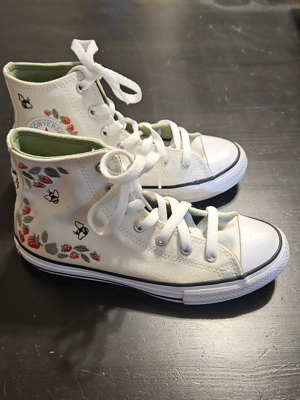 Converse Kids White High-Top Sneakers with Red Floral & Green Lining Big Kid 3